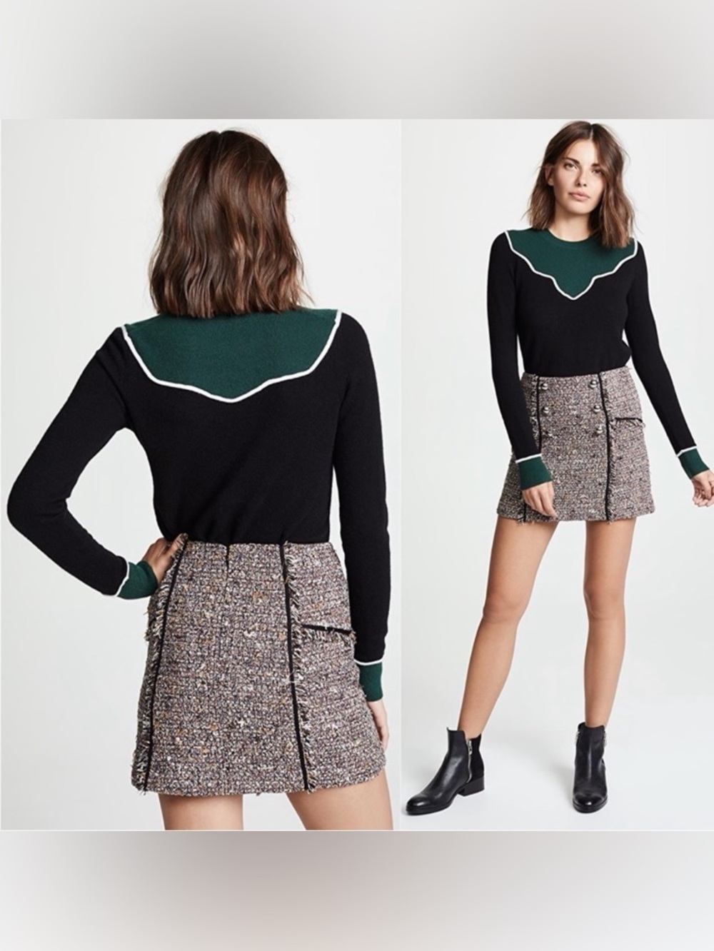 Veronica Beard Women’s Atty 100% Cashmere Sweater Green Black Size XS